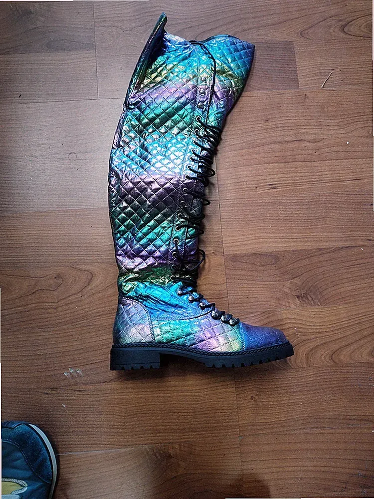 OCHO TORES RAINBOW PURPLE COMBAT OVER THE KNEE Boots size 8 womens